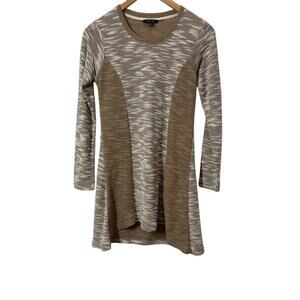 Yak & Yeti Women S Tunic Brown White Textured Long Sleeve Top Casual Chic